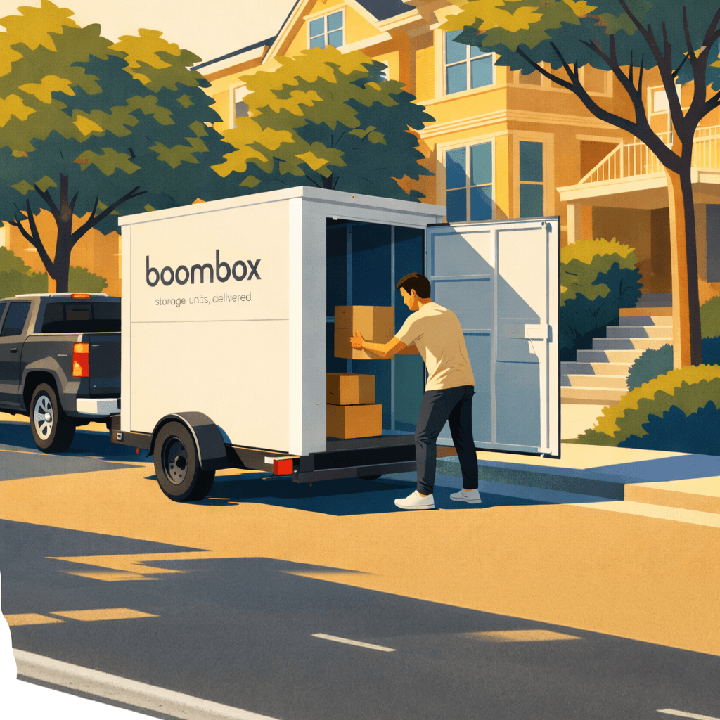 Boombox trailer arriving at a home