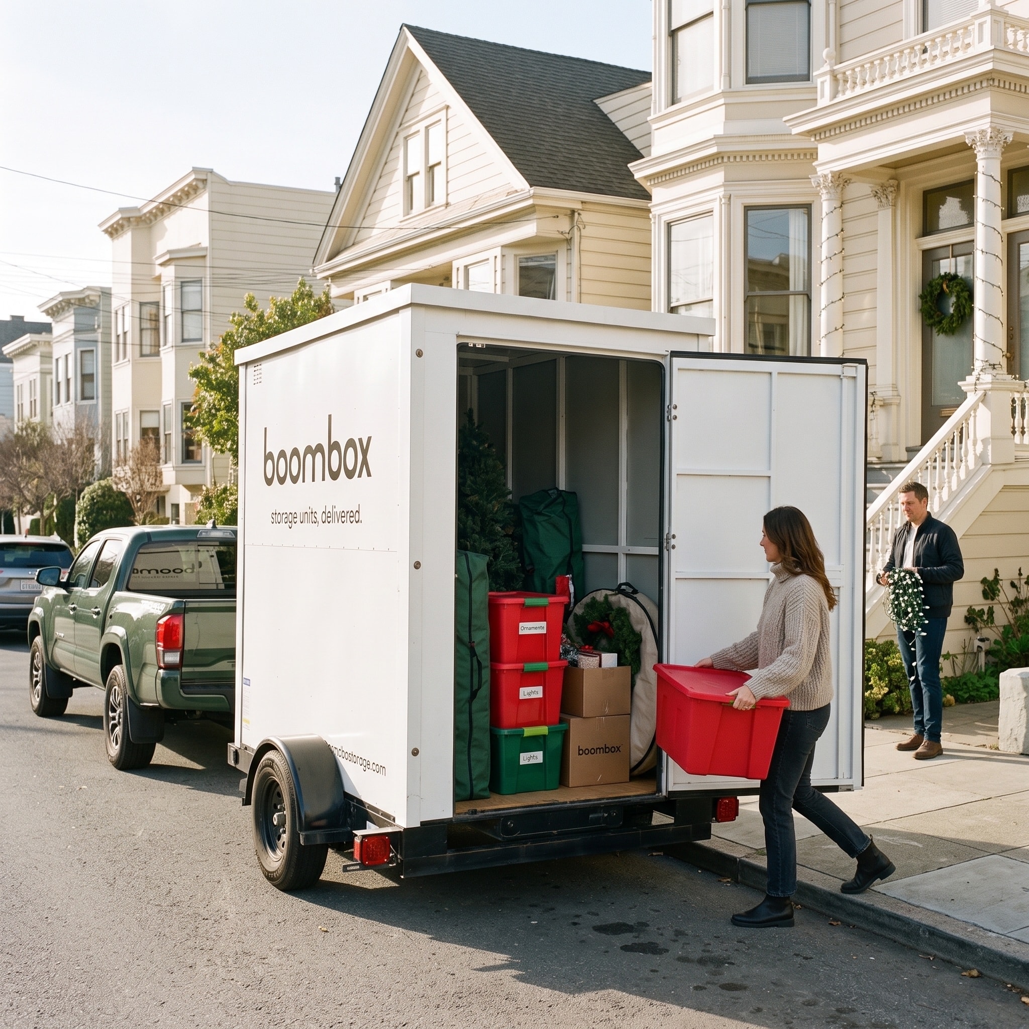Boombox mobile storage unit for holiday decoration storage