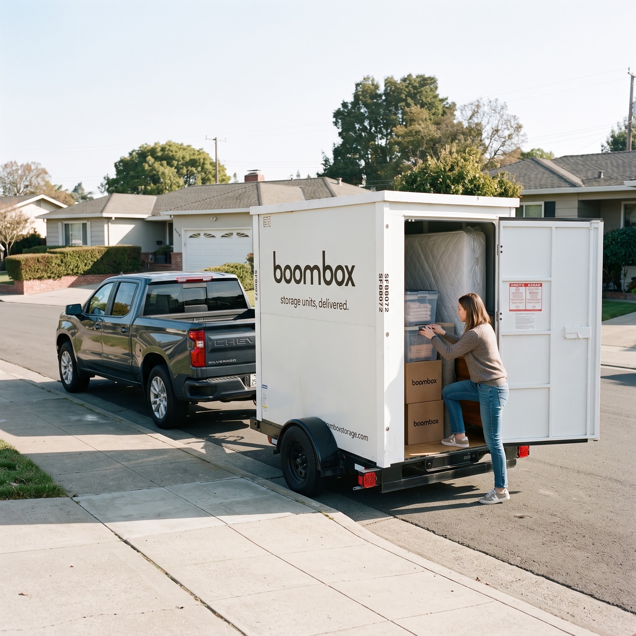 Boombox moving and storage service with delivered storage unit